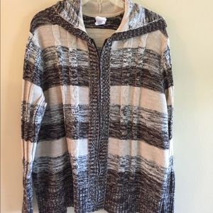 Shades of brown zip up, hooded sweater.